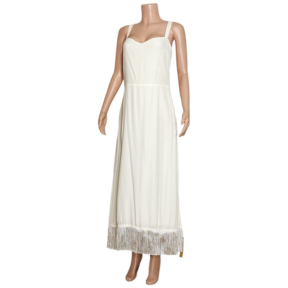 REFORMATION Sarabeth Fringe Hem Midi Dress, Ivory, 10 (US) - Picture 3 of 9